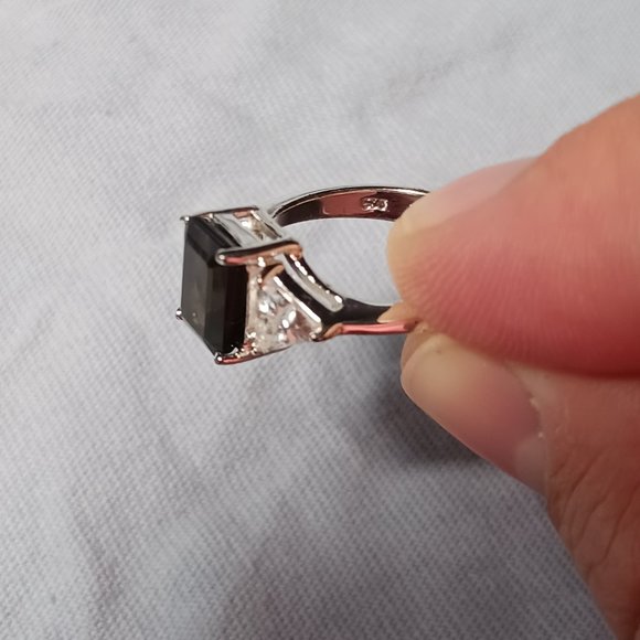 Vintage 90s Sterling Silver Smoky Quartz CZ Cocktail Ring Size 7.5 - Picture 8 of 16